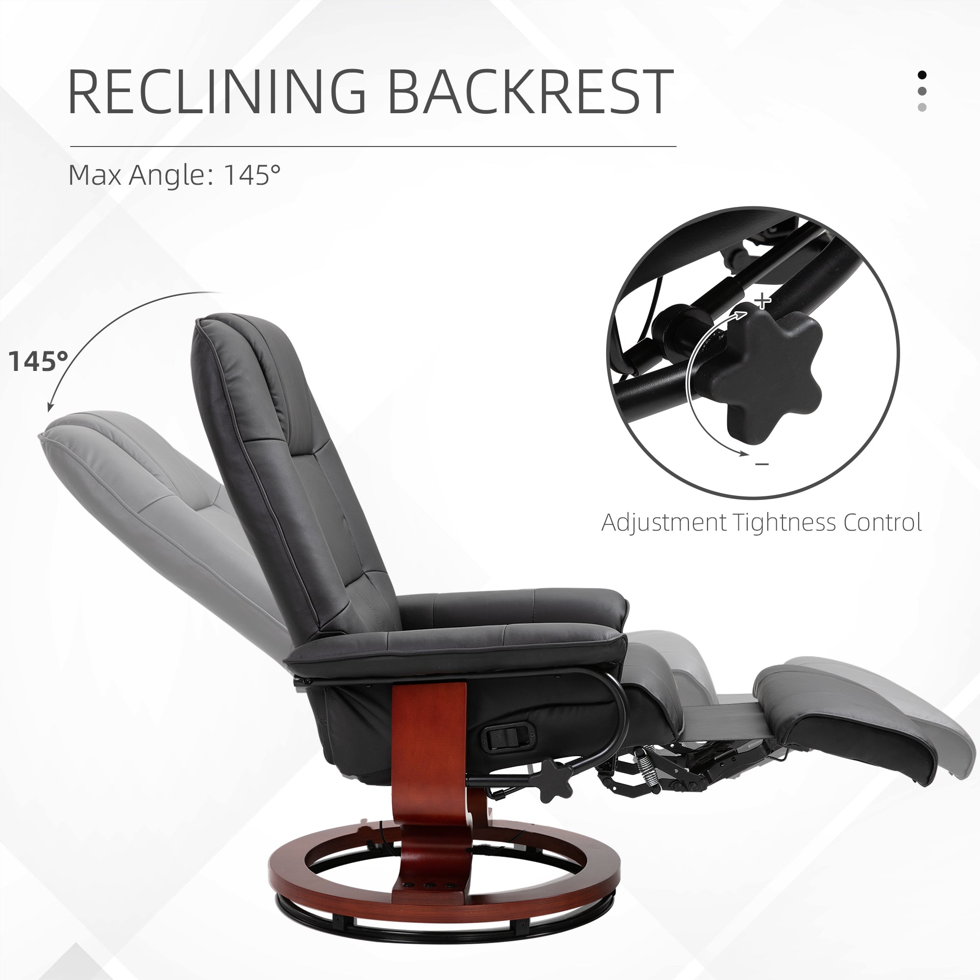 HOMCOM 360° Swivel Recliner Chair with Footstool, Manual Recliner Armchair with Wooden Base, Faux Leather Upholstered Reclining Chair for Living Room, Bedroom, Office, Black